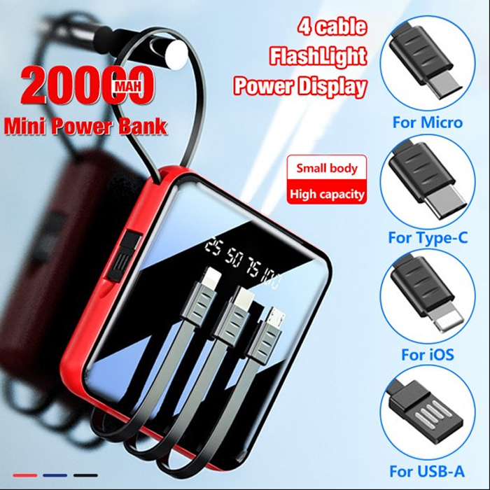 Mini Power Bank, 20000mAh Portable Charger 4 in 1 Fast Charging Digital Power Bank