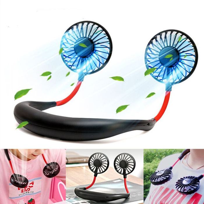 USB Rechargeable Personal Mini Neck Double Fans 3 Speed