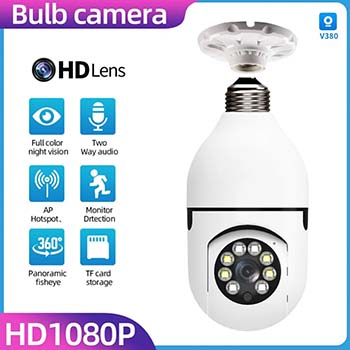 PTZ Bulb System 360 Degree WiFi V380 Pro Panorama IP Security Camera